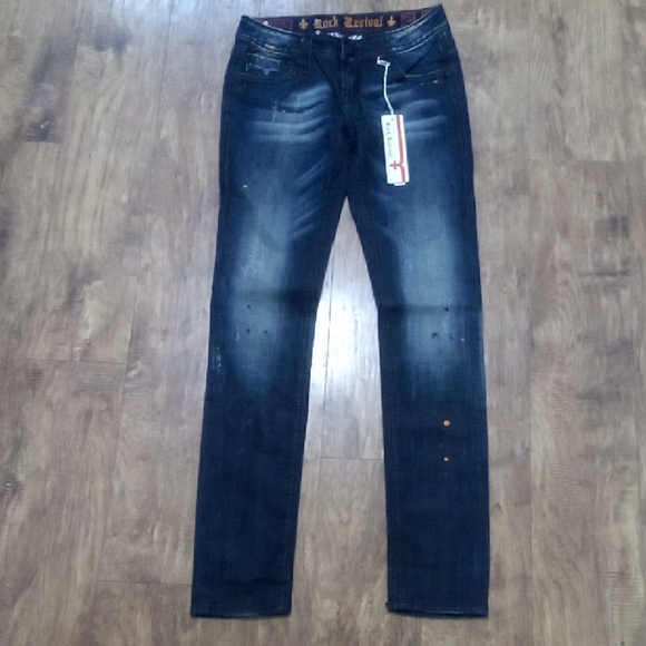 Rock Revival NWT Women's 26 Dark Blue Spatter Skinny Jeans Jo - Picture 3 of 12